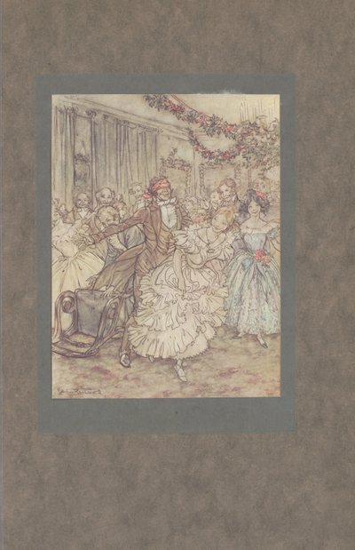 「彼がレースタッカーでそのふくよかな姉妹を追いかけた方法！」、1915 作： Arthur Rackham